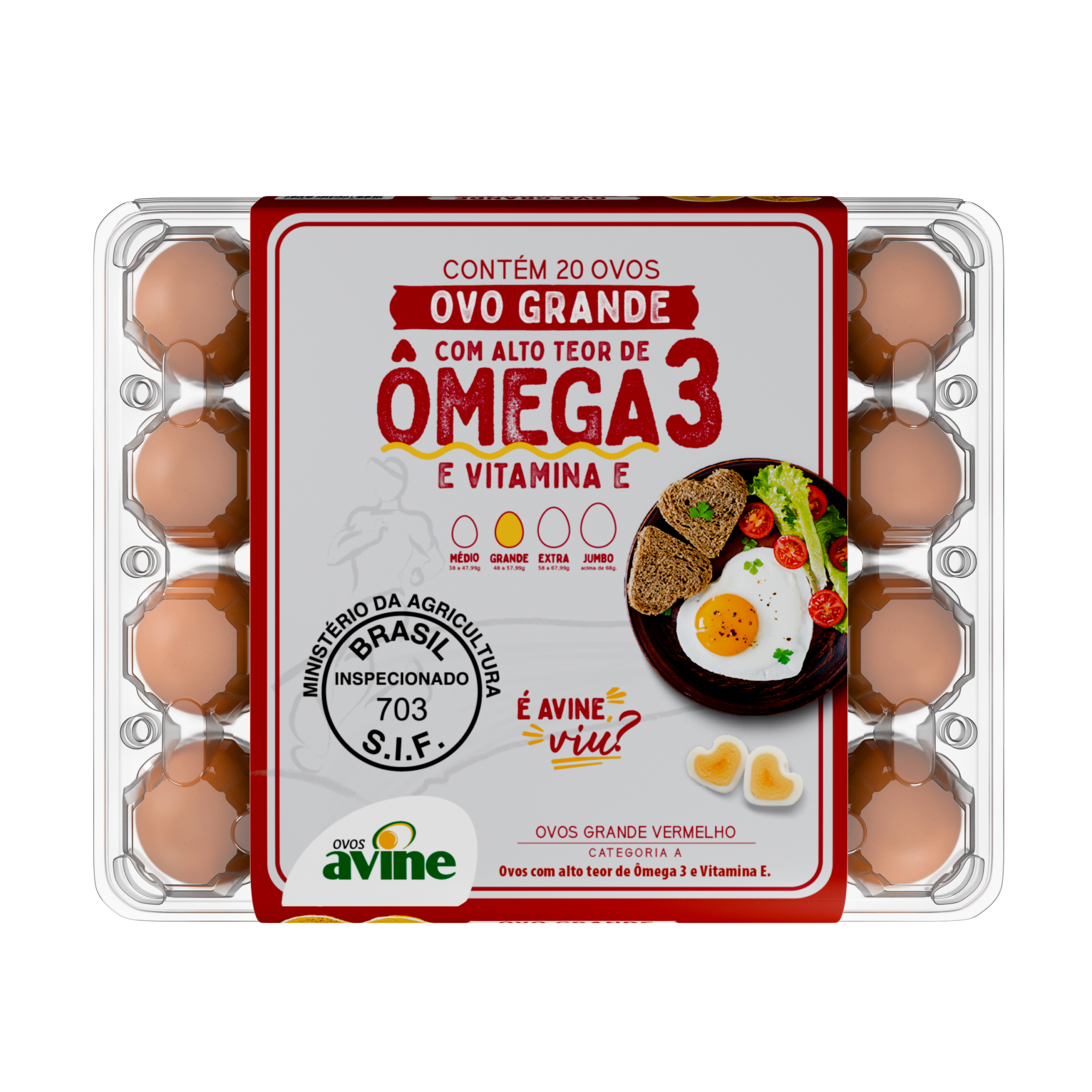 Ovos de Galinha Grande Vermelho com 20 Plastificado Ômega 3 Avine