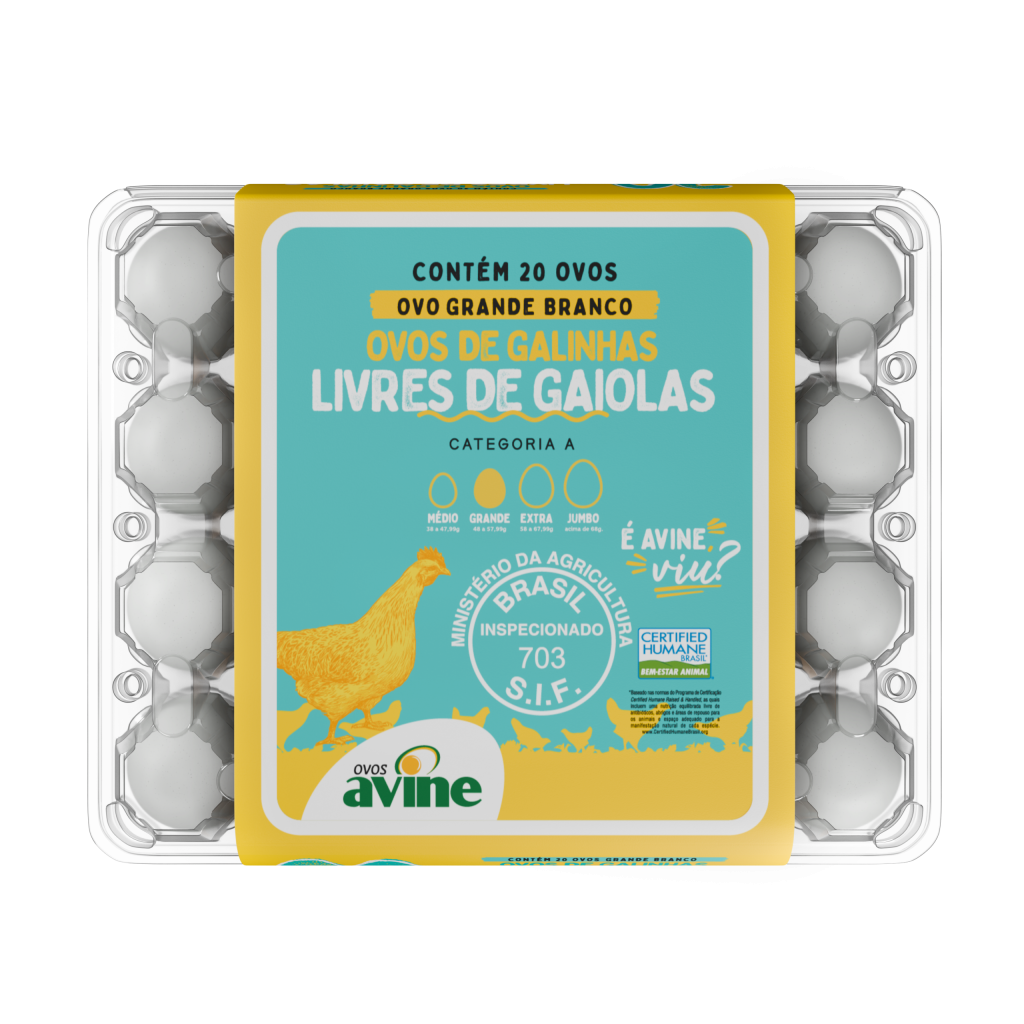 Ovos Galinha Grande Branco com 20 Estojo Cristal Livres de Gaiolas Avine