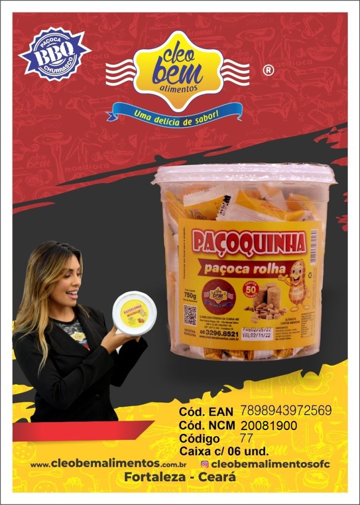 PAÇOQUINHA CLEOBEM ROLHA POTE 750 G C/ 50 UND